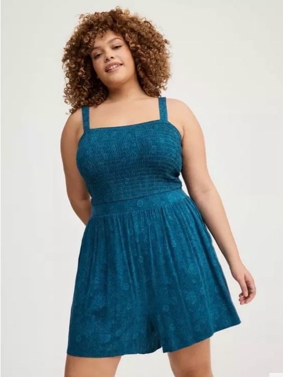 torrid Pants - Torrid Teal Square-Neck Smocked Romper - Size 2X - EUC!